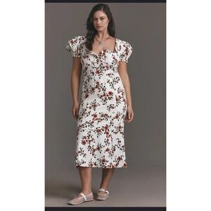 NWT Anthropologie Maeve Dress XL Linen Blend Sweetheart Midi Milkmaid cottage